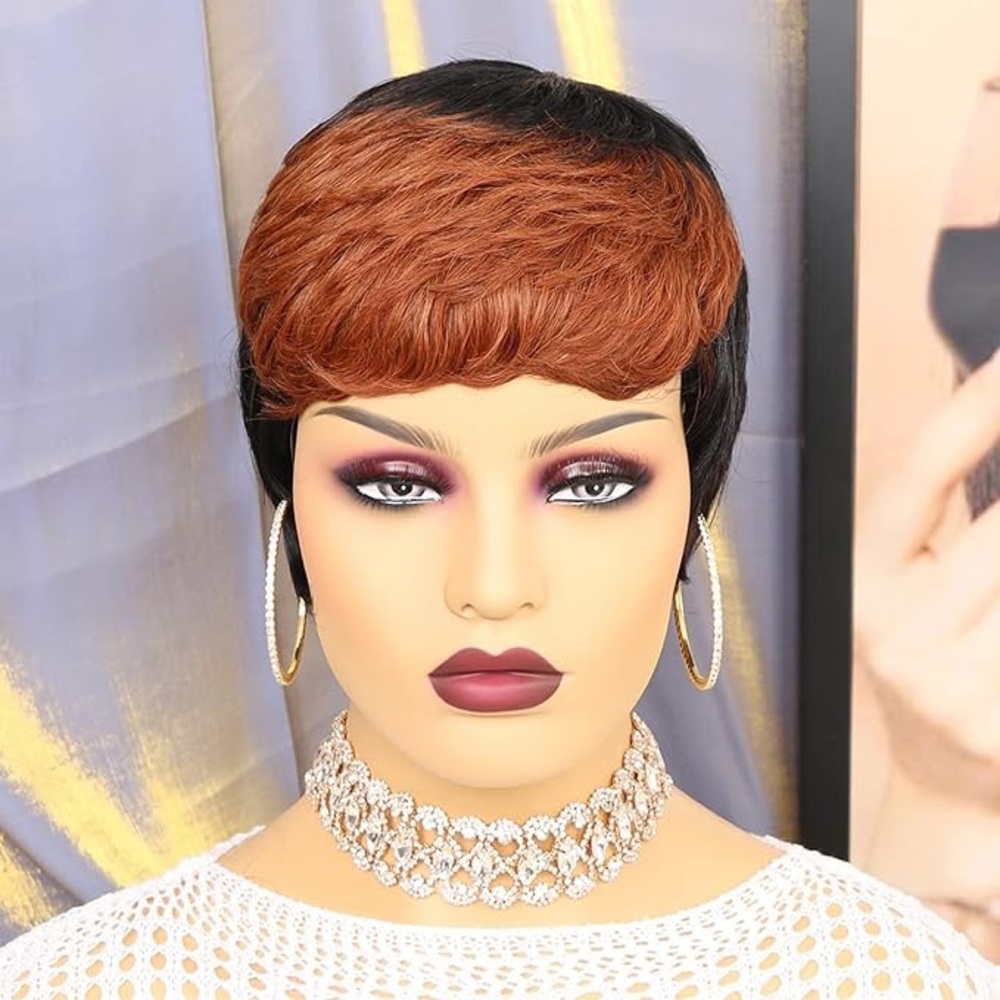 HUMAN HAIR Black and Brown Pixie Wig